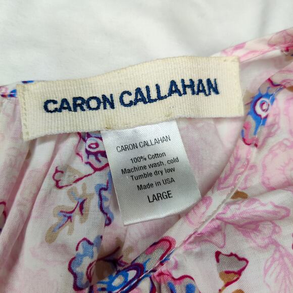 Caron Callahan Goa Pink Coral Floral Sleeveless Cotton Jumpsuit Large Cottage - Picture 11 of 16